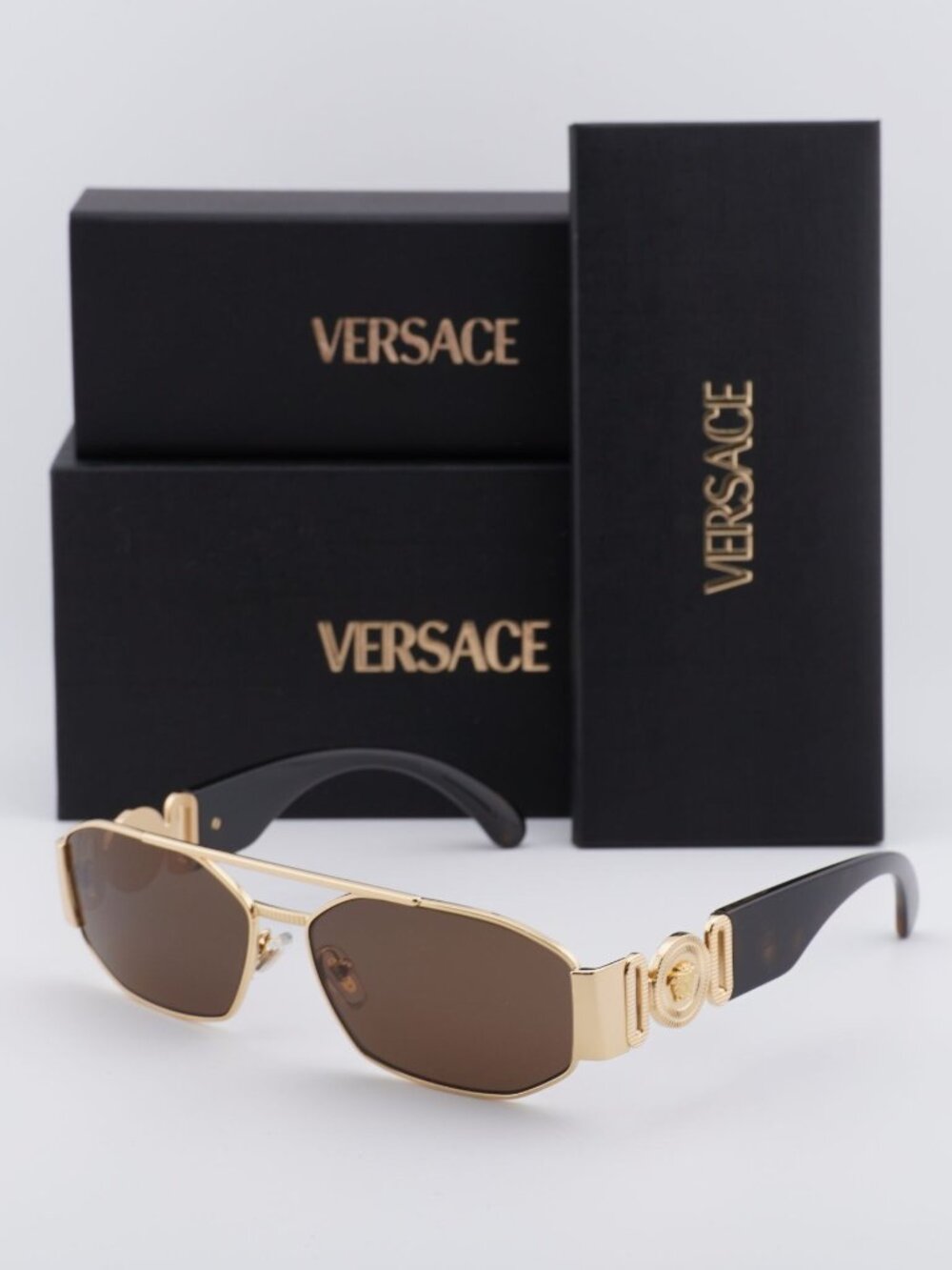 Versace VE2287 100273 Rectangle Sunglasses – Gold / Brown